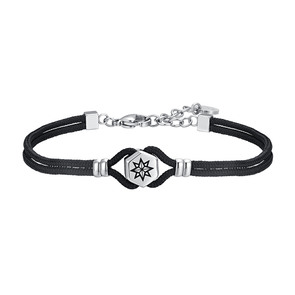 MAN'S BRACELET IN BLACK CORD AND WIND ROSE Luca Barra