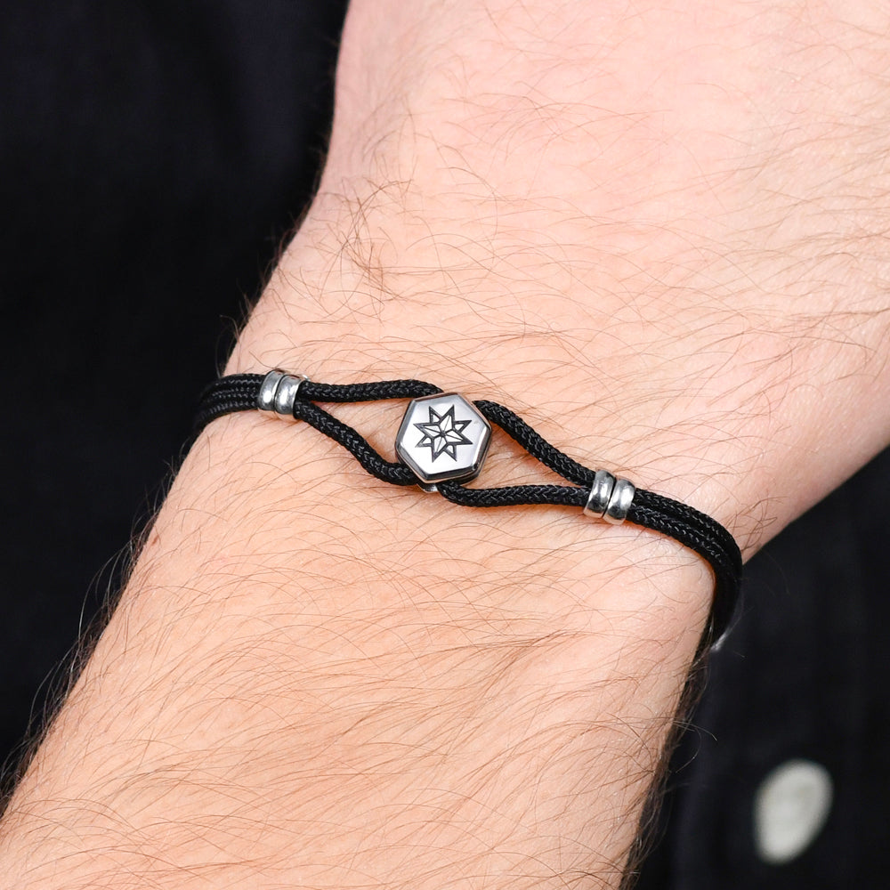 MAN'S BRACELET IN BLACK CORD AND WIND ROSE Luca Barra