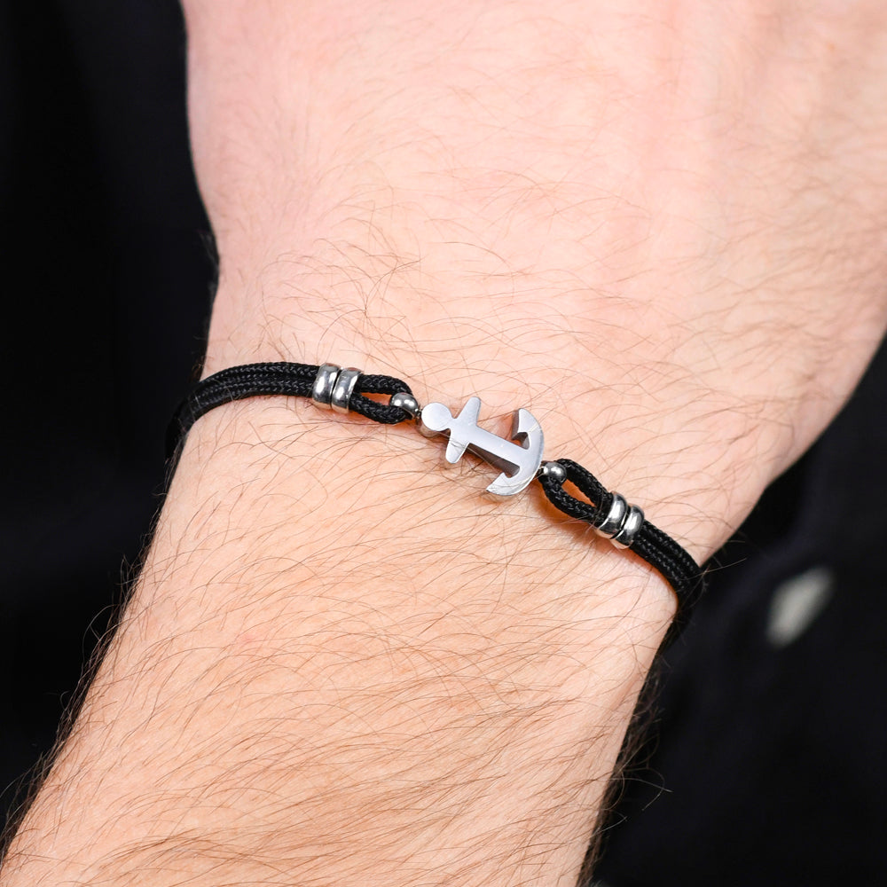 MAN'S BRACELET IN BLACK CORD AND ANCHOR Luca Barra