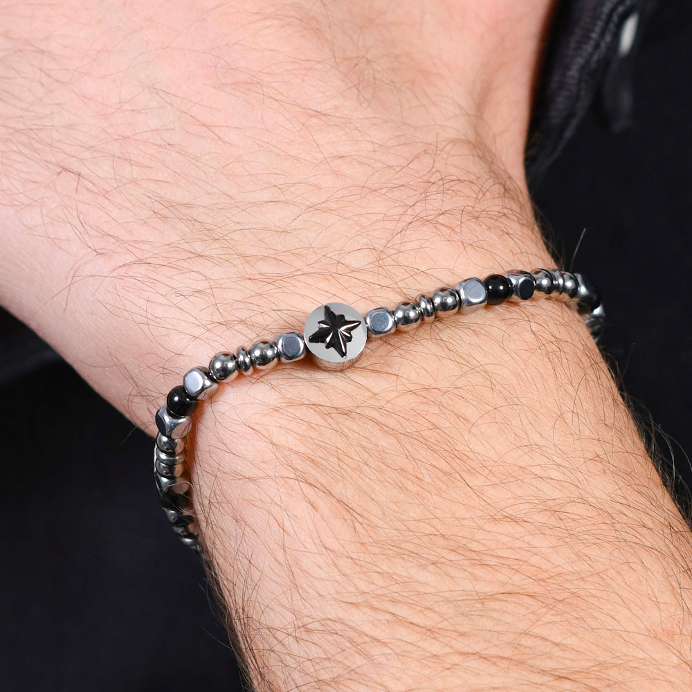 MEN'S STEEL ROSE OF THE WINDS IP BLACK BRACELET