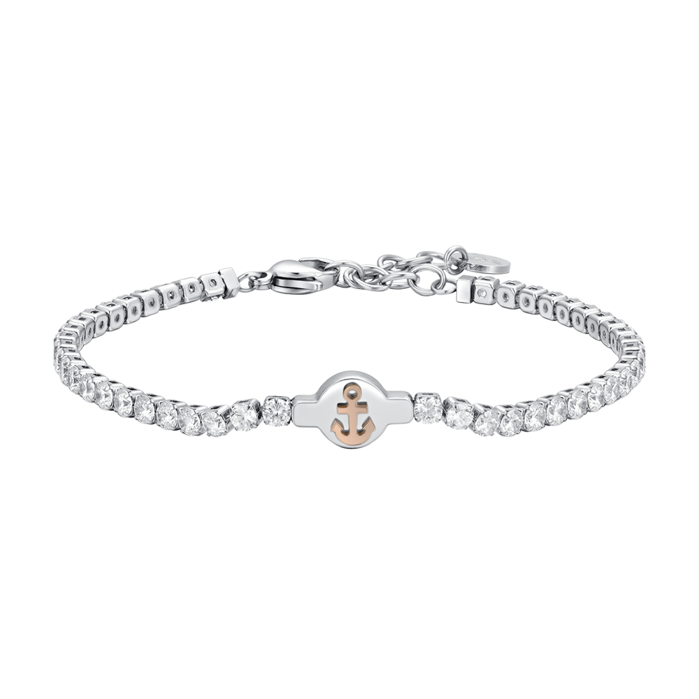 WHITE CUBIC ZIRCONIA STEEL MEN'S TENNIS BRACELET