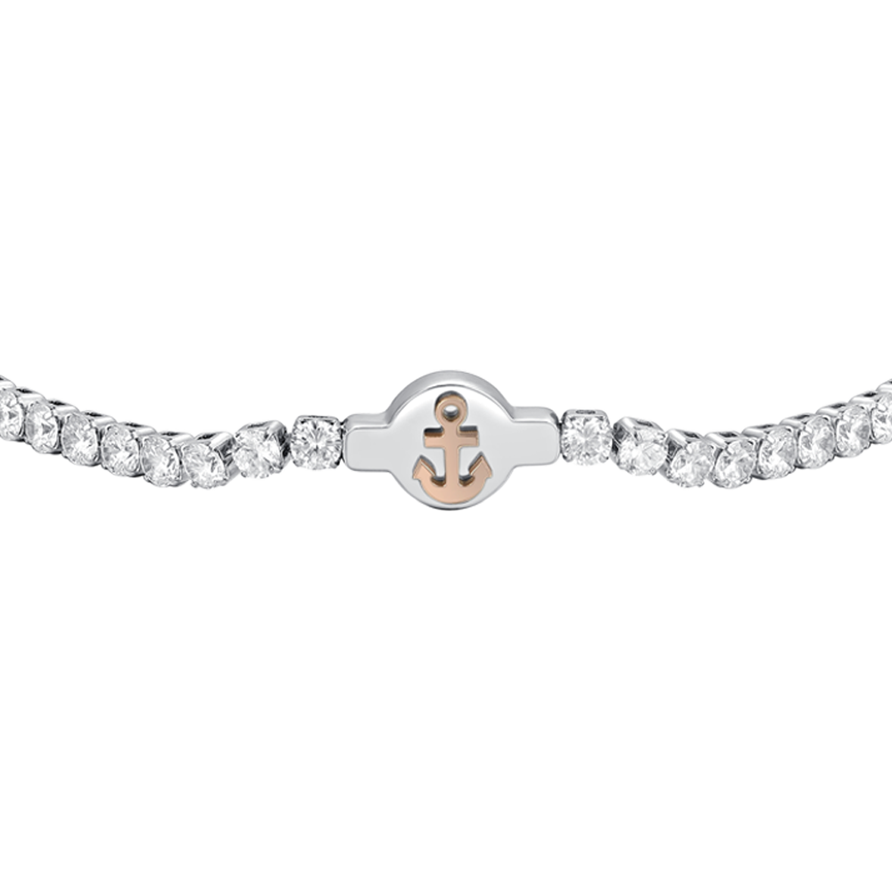 WHITE CUBIC ZIRCONIA STEEL MEN'S TENNIS BRACELET