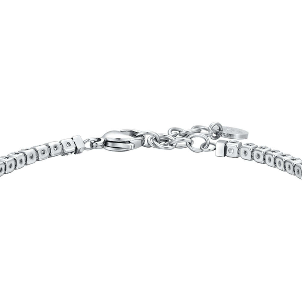 WHITE CUBIC ZIRCONIA STEEL MEN'S TENNIS BRACELET