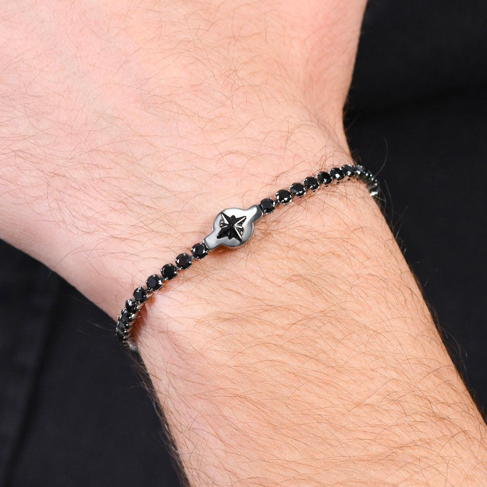 BLACK CUBIC ZIRCONIA STEEL MEN'S TENNIS BRACELET