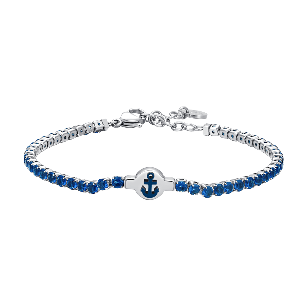 BLUE CUBIC ZIRCONIA STEEL MEN'S TENNIS BRACELET