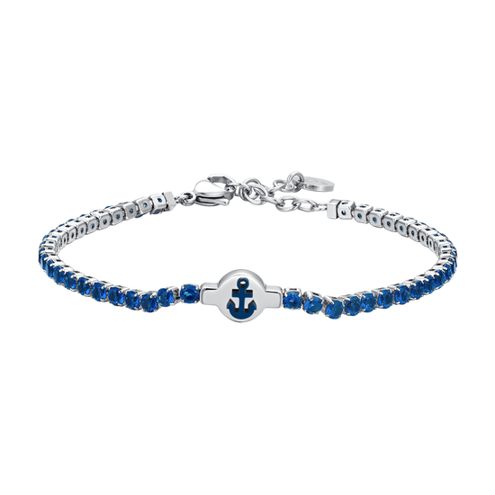 BLUE CUBIC ZIRCONIA STEEL MEN'S TENNIS BRACELET