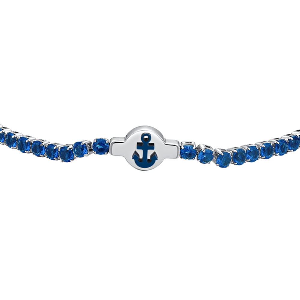 BLUE CUBIC ZIRCONIA STEEL MEN'S TENNIS BRACELET