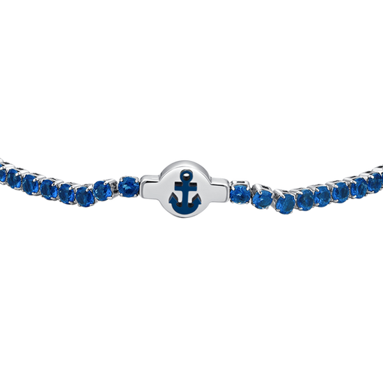 BLUE CUBIC ZIRCONIA STEEL MEN'S TENNIS BRACELET