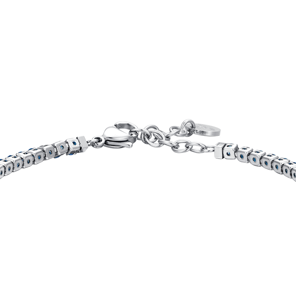 BLUE CUBIC ZIRCONIA STEEL MEN'S TENNIS BRACELET