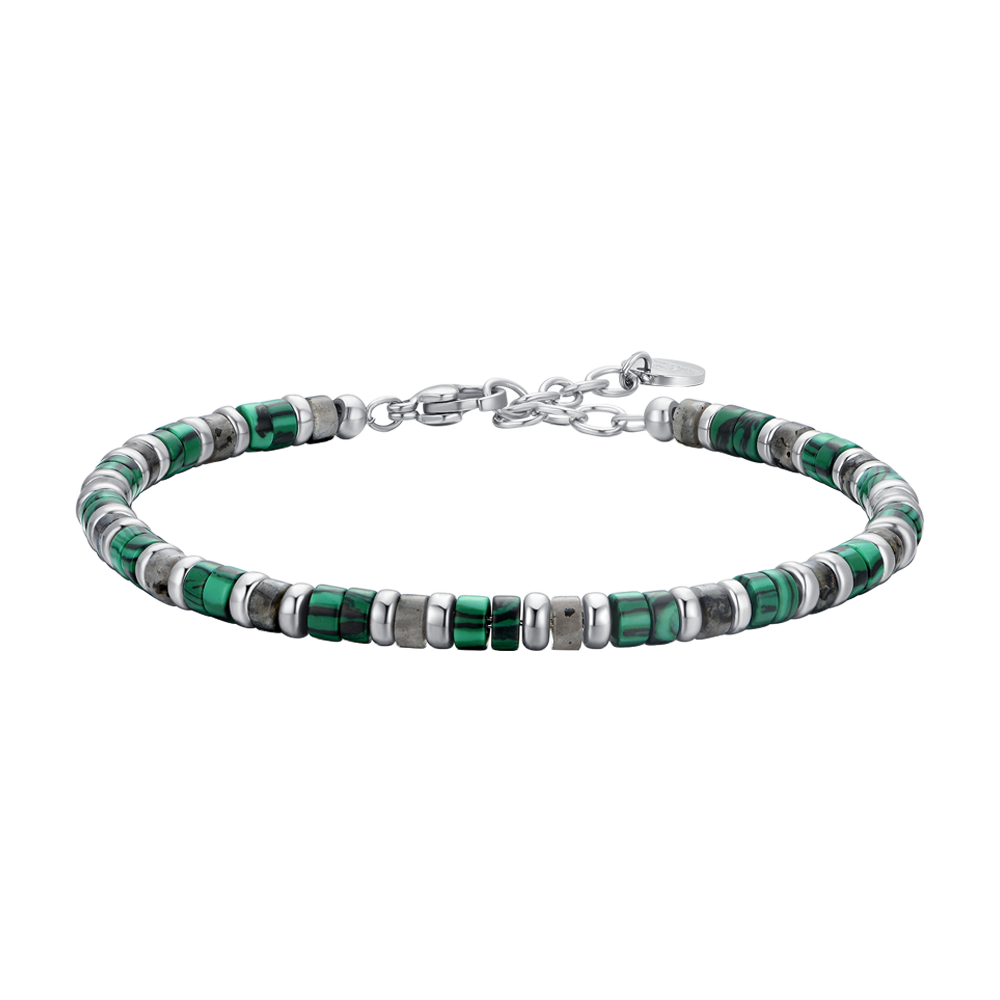 MEN'S BRACELET IN STEEL GREEN AND GREY STONES Luca Barra