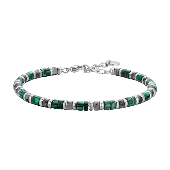 MEN'S BRACELET IN STEEL GREEN AND GREY STONES Luca Barra