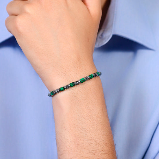 MEN'S BRACELET IN STEEL GREEN AND GREY STONES Luca Barra