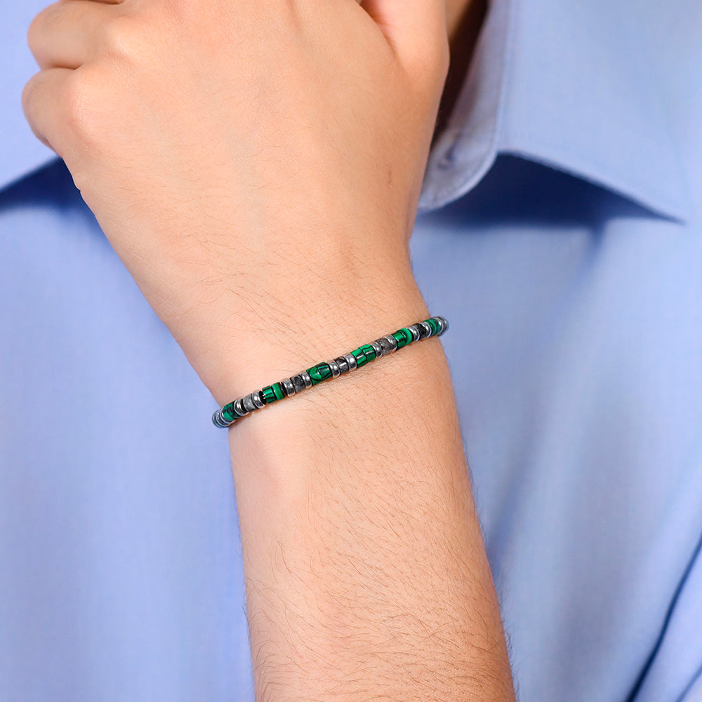 MEN'S STEEL BRACELET GREEN AND GRAY STONES