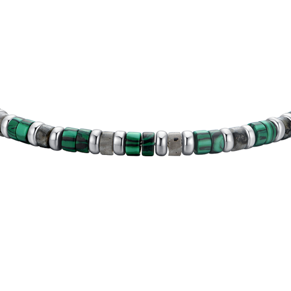 MEN'S STEEL BRACELET GREEN AND GRAY STONES