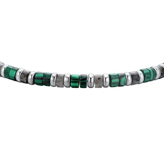 MEN'S STEEL BRACELET GREEN AND GRAY STONES