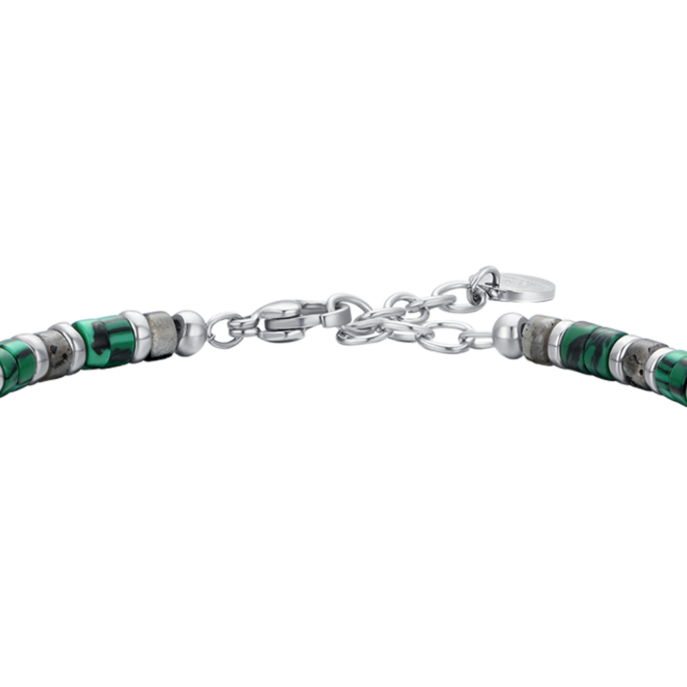 MEN'S STEEL BRACELET GREEN AND GRAY STONES