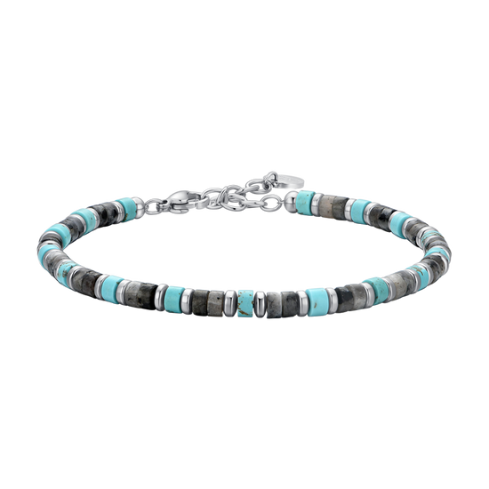 MAN'S BRACELET IN STEEL GREY STONES AND TURQUOISE Luca Barra