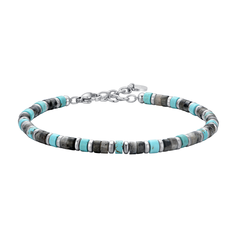 MAN'S BRACELET IN STEEL GREY STONES AND TURQUOISE Luca Barra