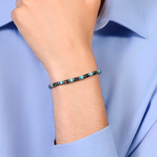 MAN'S BRACELET IN STEEL GREY STONES AND TURQUOISE Luca Barra