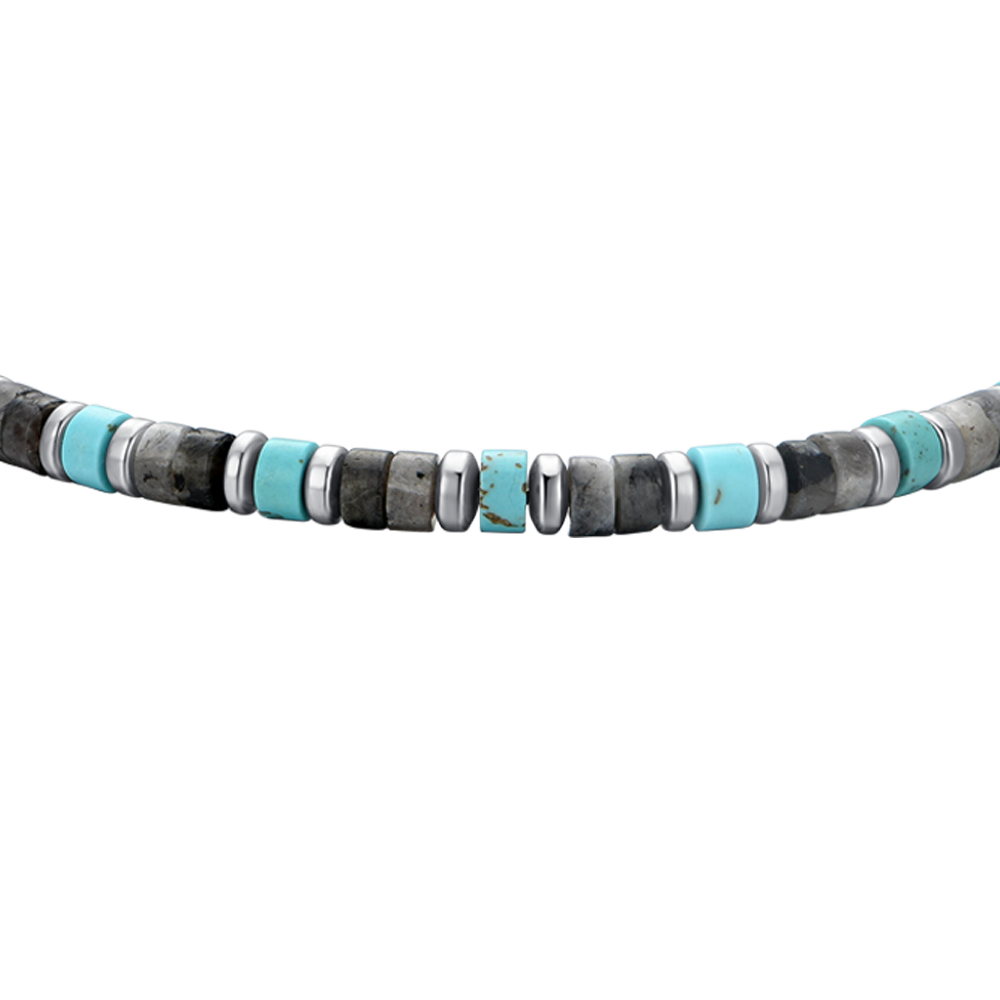 MEN'S STEEL BRACELET GRAY AND TURQUOISE STONES