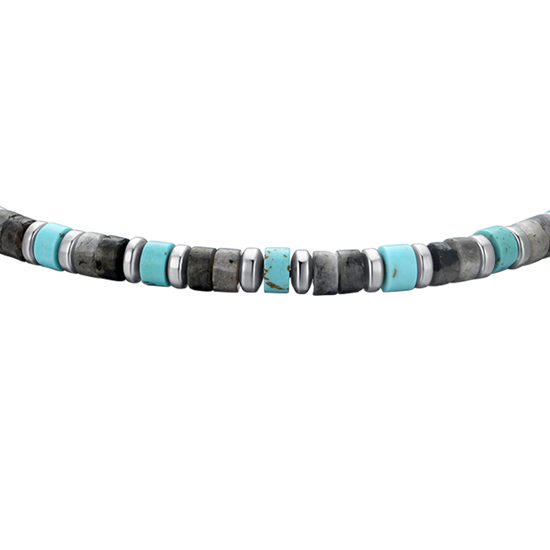 MEN'S STEEL BRACELET GRAY AND TURQUOISE STONES