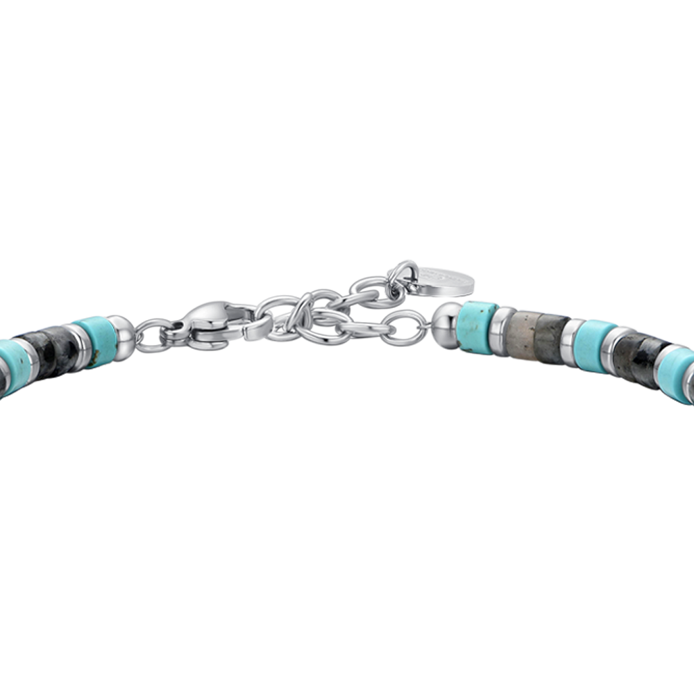 MEN'S STEEL BRACELET GRAY AND TURQUOISE STONES