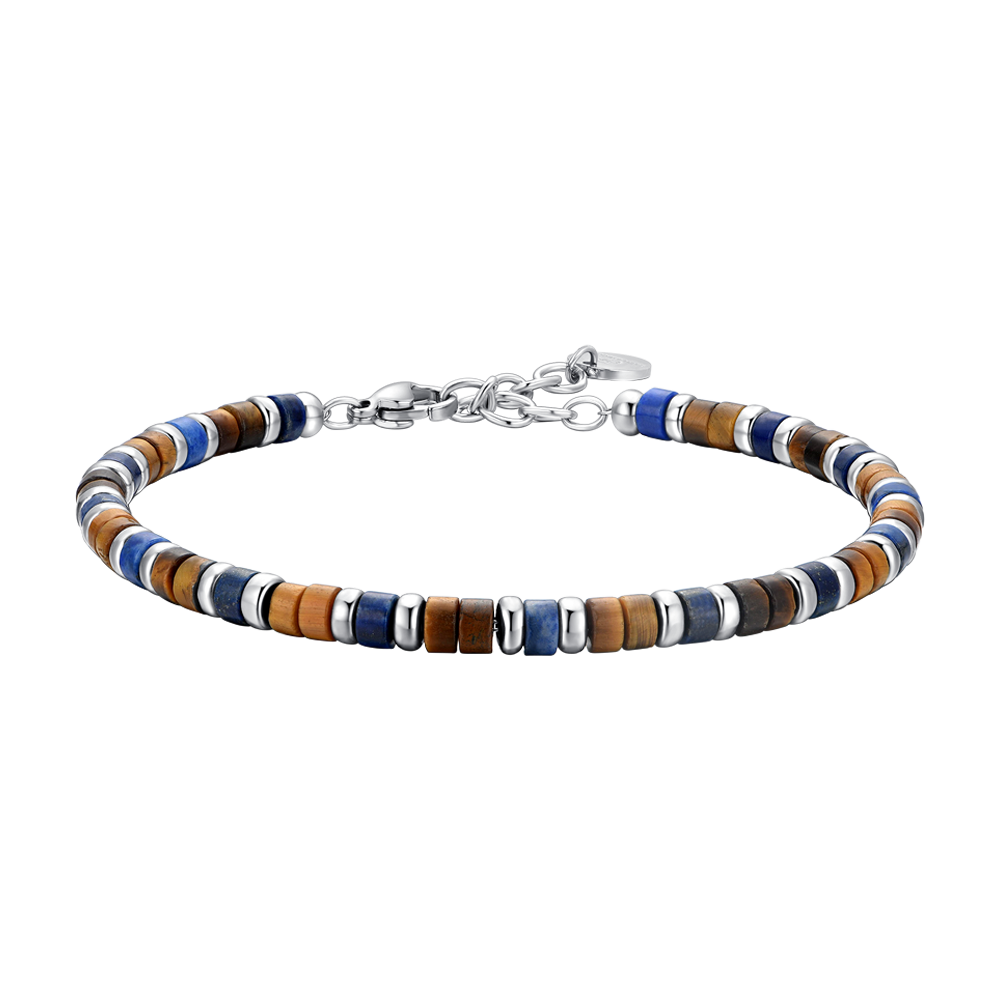 STEEL TIGER EYE STONES AND LAPIS BRACELET FOR MEN