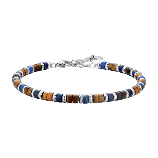 STEEL TIGER EYE STONES AND LAPIS BRACELET FOR MEN