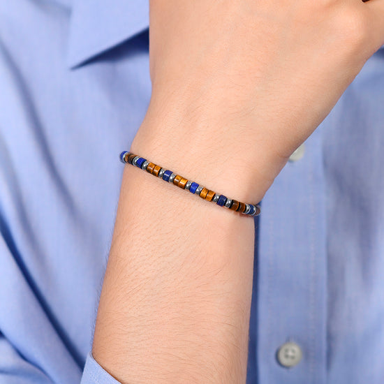 MAN'S BRACELET IN STEEL TIGER EYE STONES AND LAPIS Luca Barra