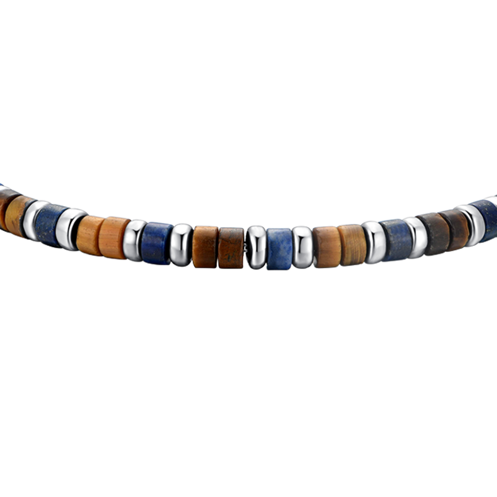 STEEL TIGER EYE STONES AND LAPIS BRACELET FOR MEN