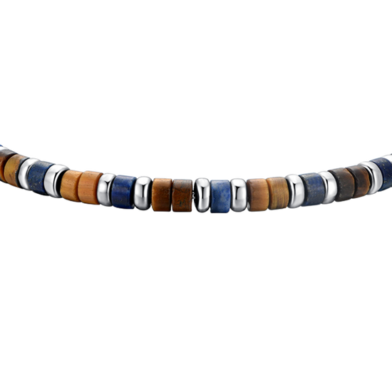 STEEL TIGER EYE STONES AND LAPIS BRACELET FOR MEN