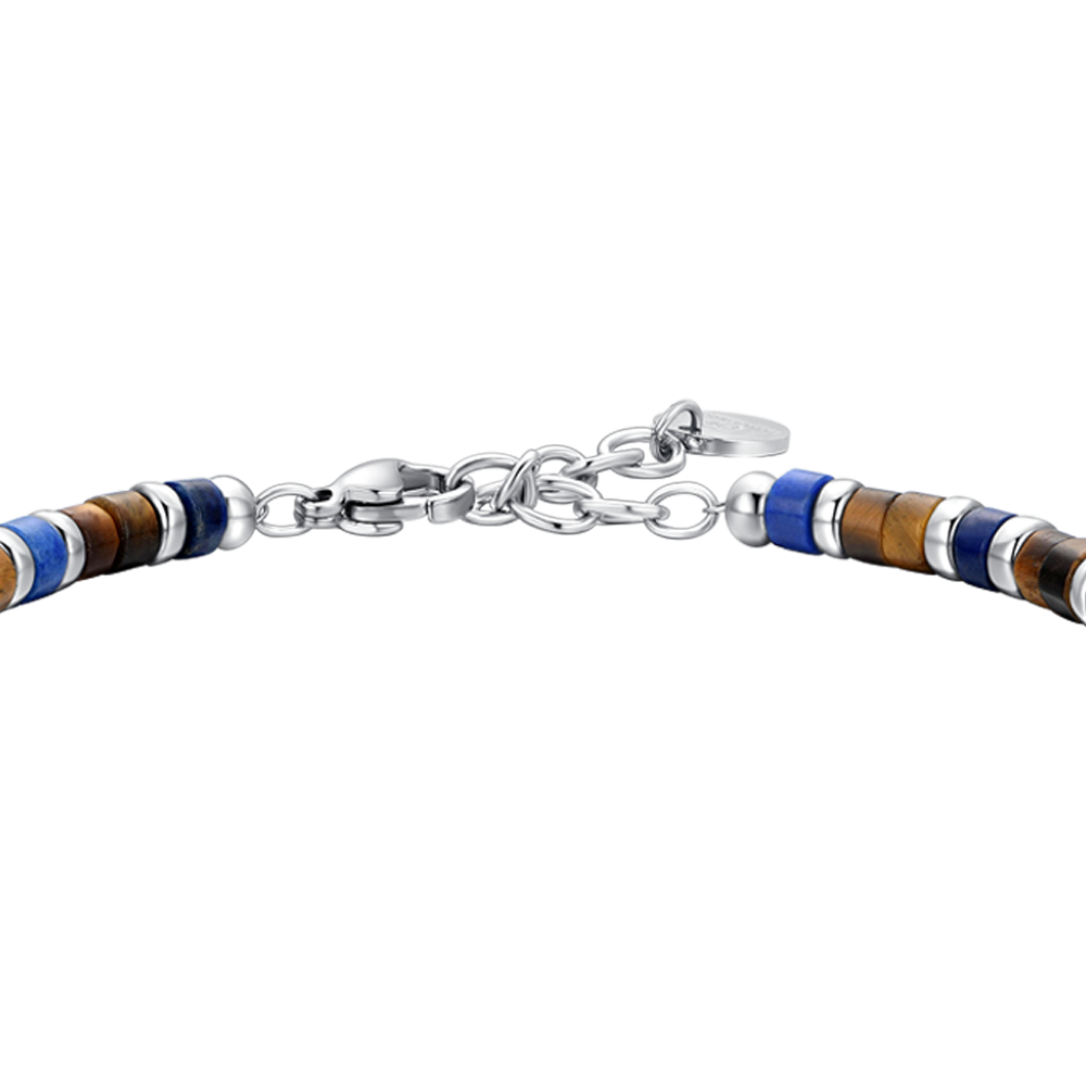 STEEL TIGER EYE STONES AND LAPIS BRACELET FOR MEN