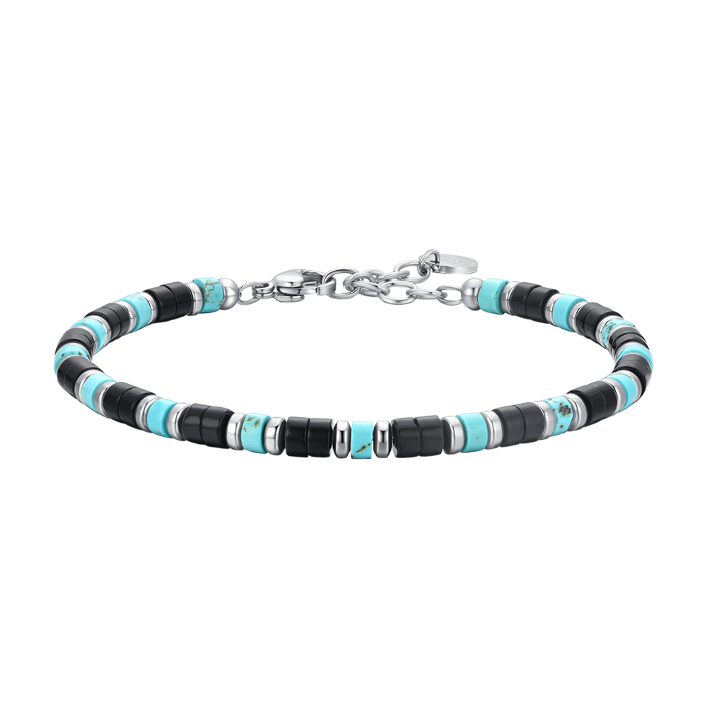 men's steel bracelet with agate and turquoise stones Luca Barra