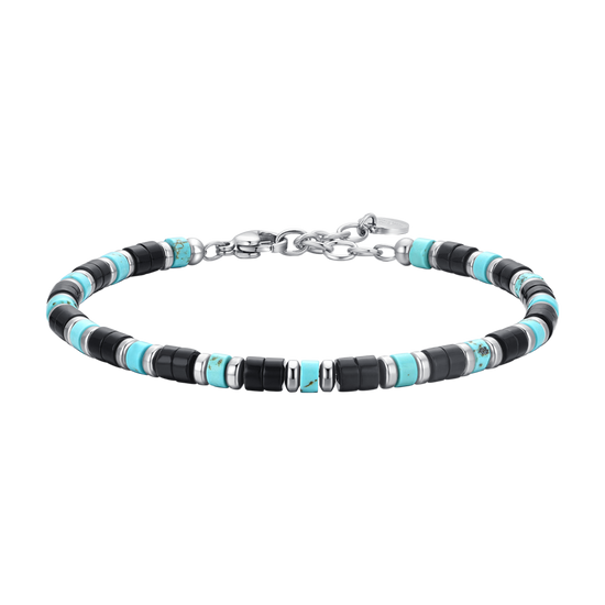 men's steel bracelet with agate and turquoise stones Luca Barra