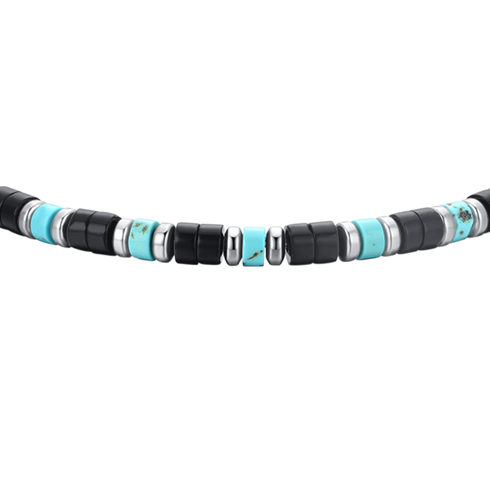 STEEL AGATE AND TURQUOISE STONES MEN'S BRACELET