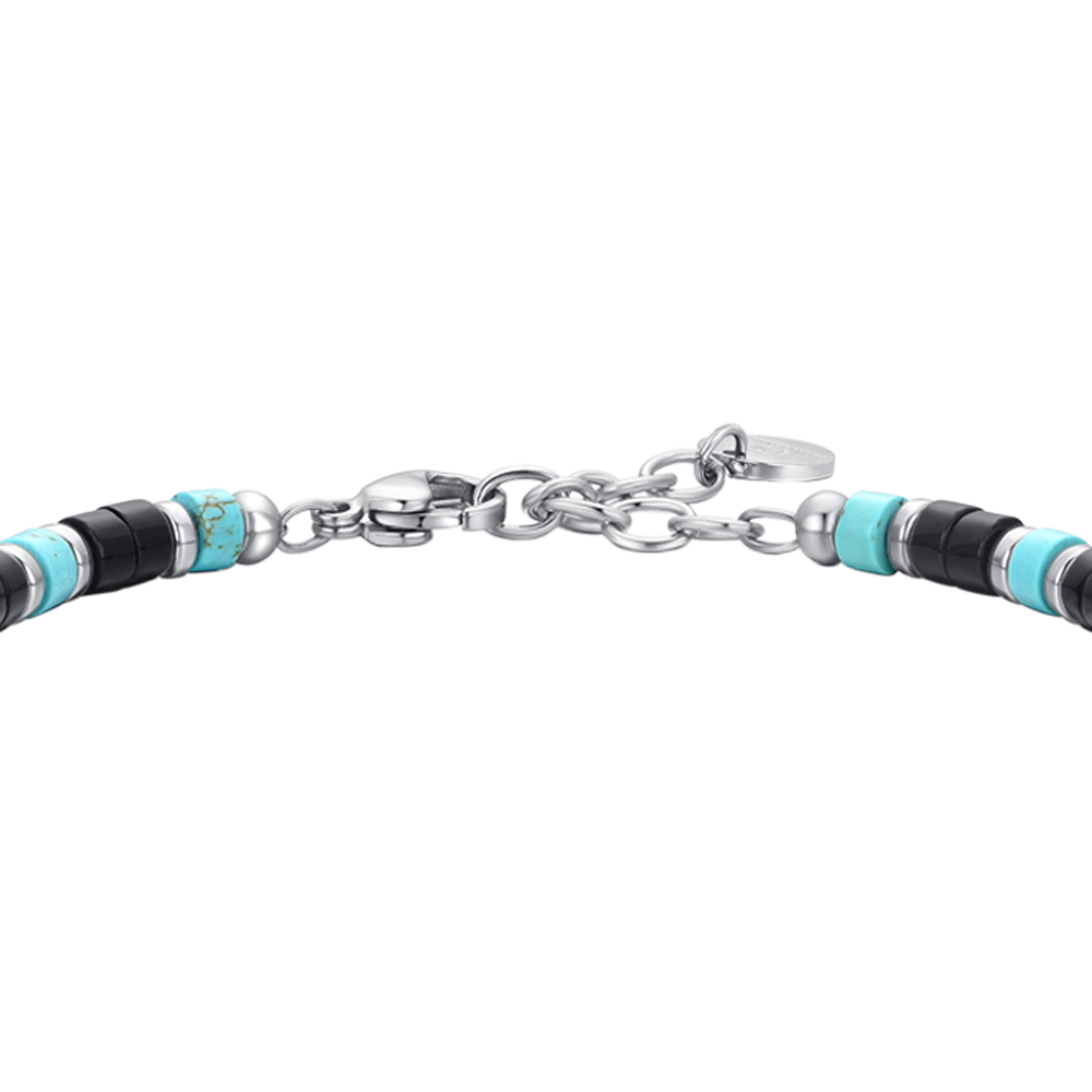 STEEL AGATE AND TURQUOISE STONES MEN'S BRACELET