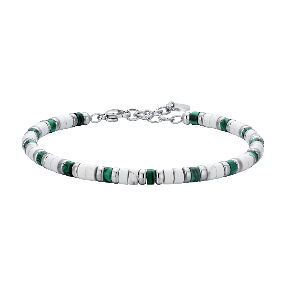 MEN'S BRACELET IN STEEL WHITE AND GREEN STONES Luca Barra