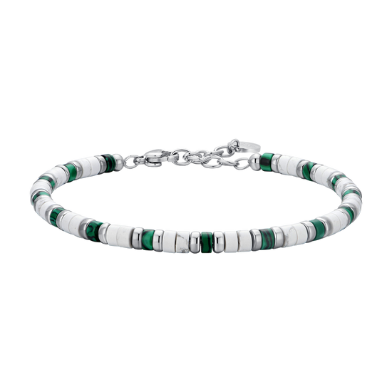 MEN'S STEEL BRACELET WHITE AND GREEN STONES