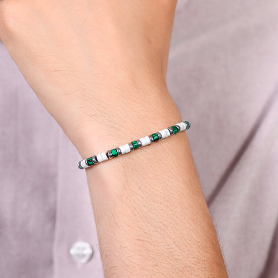 MEN'S BRACELET IN STEEL WHITE AND GREEN STONES Luca Barra