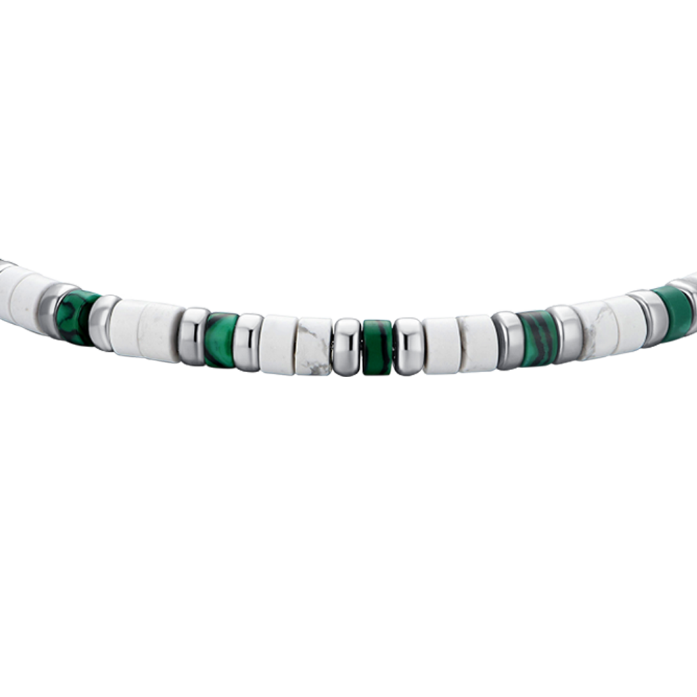 MEN'S STEEL BRACELET WHITE AND GREEN STONES