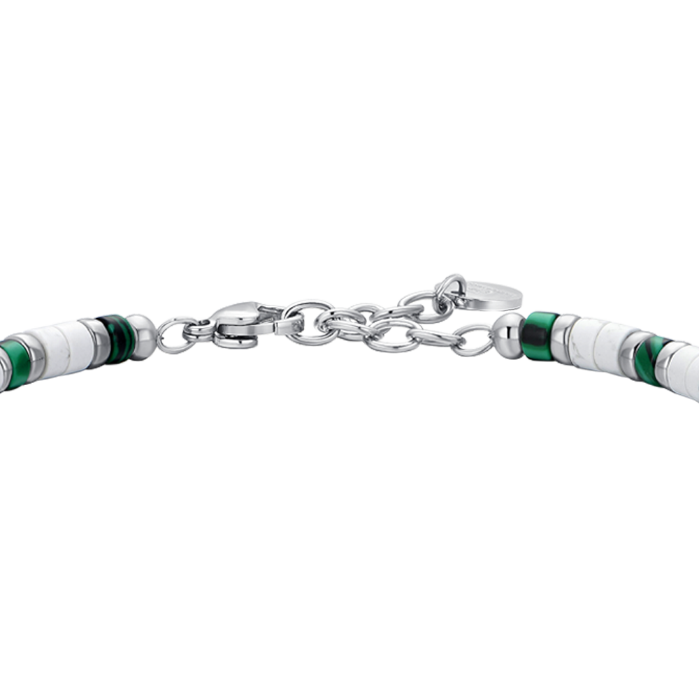 MEN'S STEEL BRACELET WHITE AND GREEN STONES