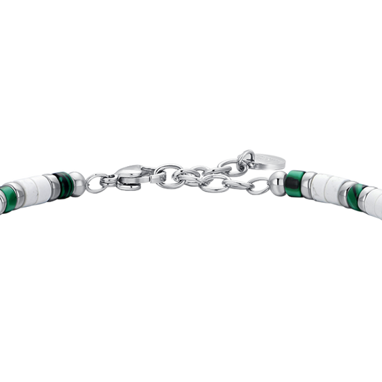 MEN'S STEEL BRACELET WHITE AND GREEN STONES