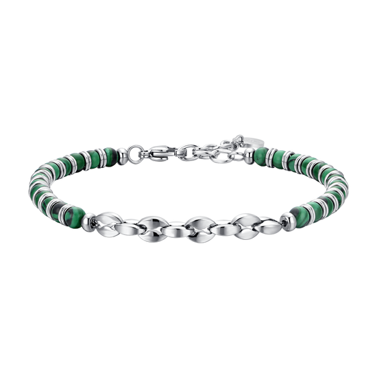 MEN'S STEEL BRACELET GREEN STONES AND STEEL ELEMENTS