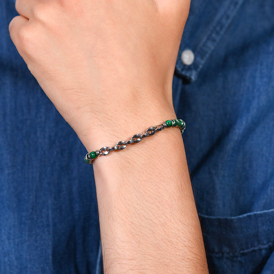 MEN'S BRACELET IN STEEL GREEN STONES AND ELEMENTS Luca Barra