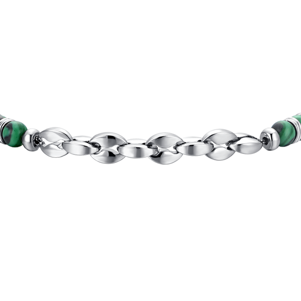 MEN'S STEEL BRACELET GREEN STONES AND STEEL ELEMENTS