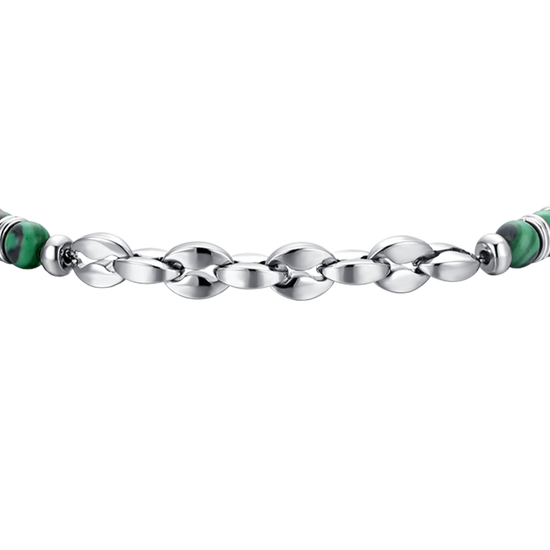 MEN'S STEEL BRACELET GREEN STONES AND STEEL ELEMENTS