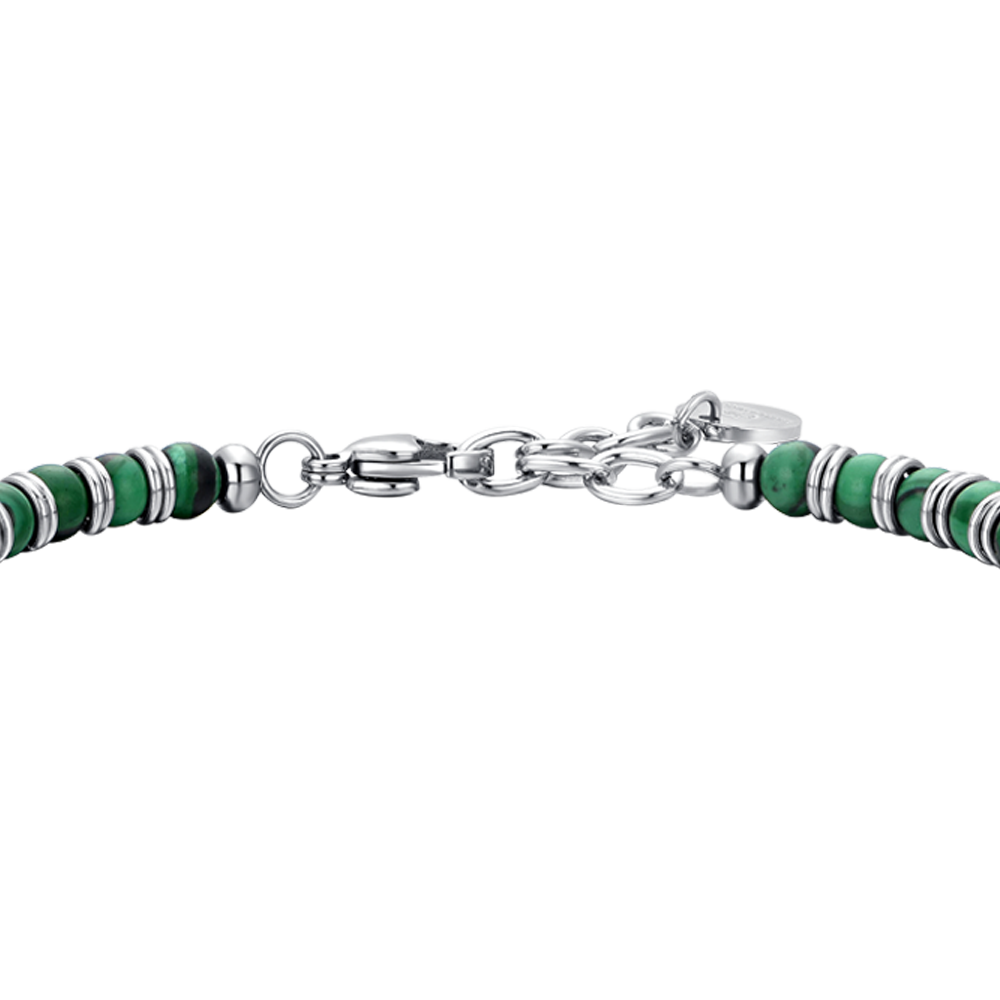 MEN'S STEEL BRACELET GREEN STONES AND STEEL ELEMENTS