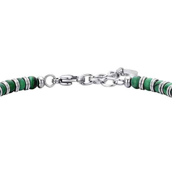 MEN'S STEEL BRACELET GREEN STONES AND STEEL ELEMENTS