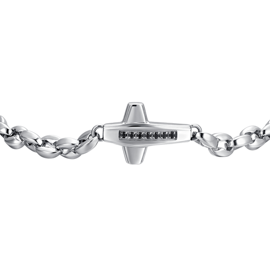 STEEL MEN'S CROSS AND BLACK CUBIC ZIRCONIA BRACELET