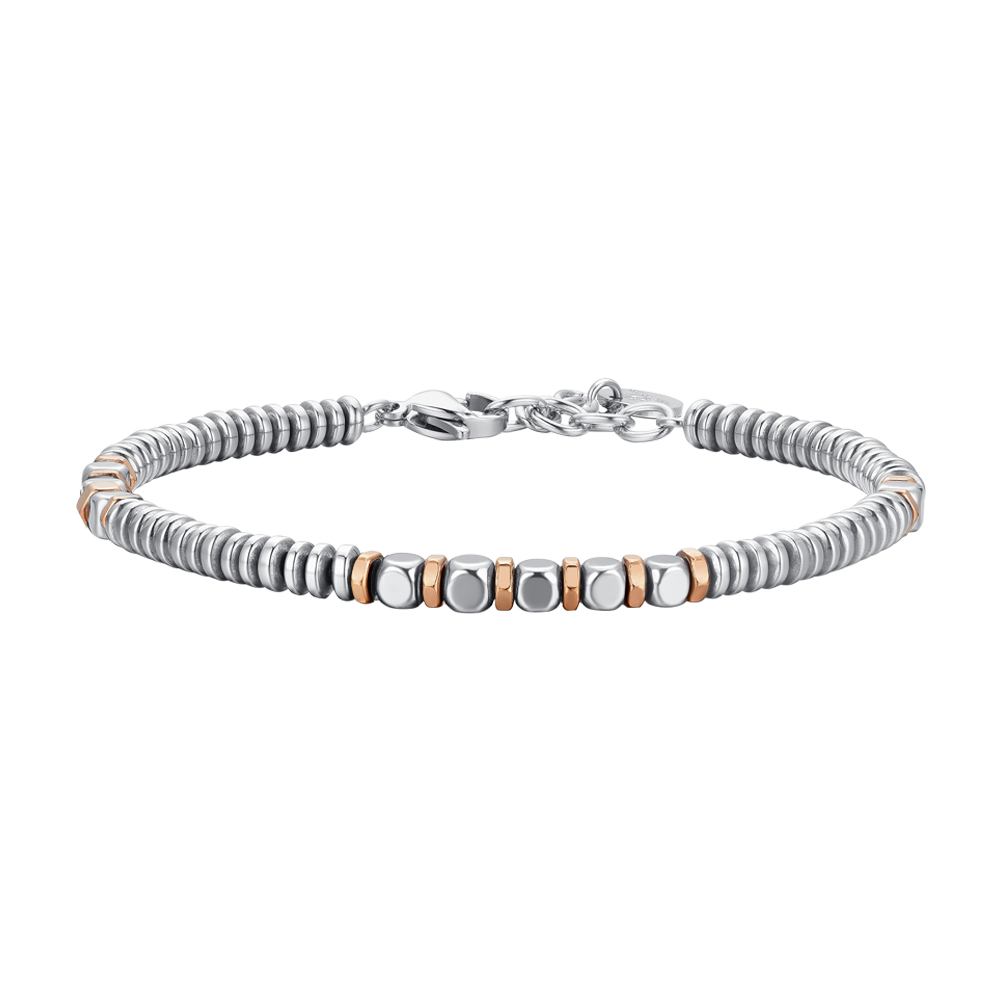 HEMATITE SILVER AND ROSE GOLD STEEL MEN'S BRACELET